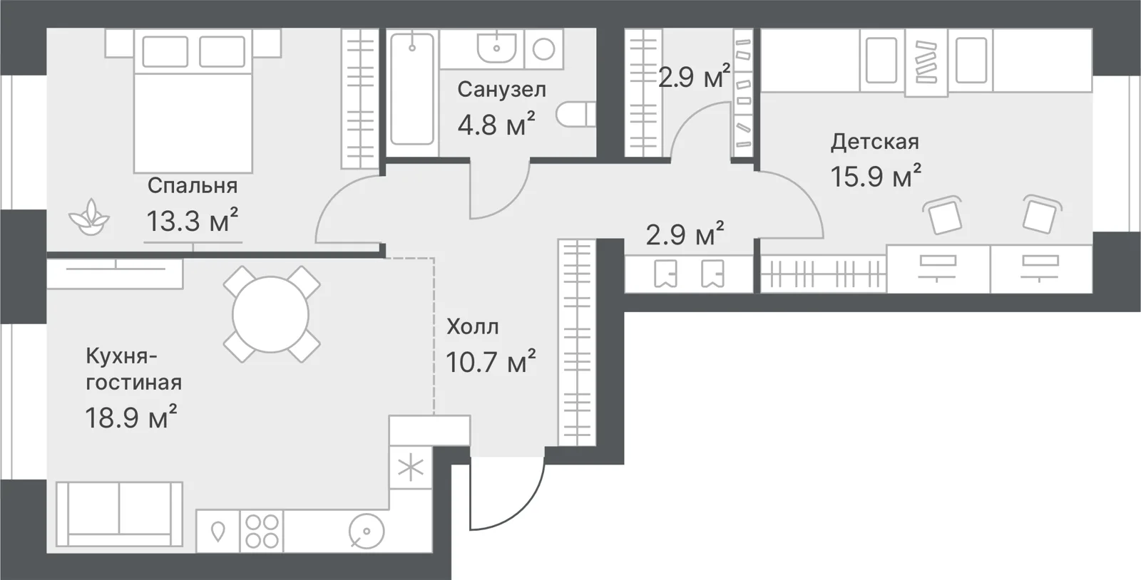 Планировка: Евро 3-комнатная · 69,4 м²