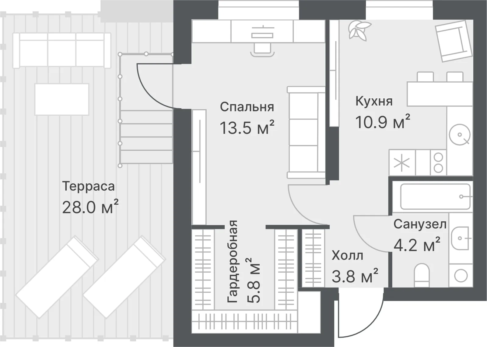 Планировка: 1-комнатная · 38,2 м²