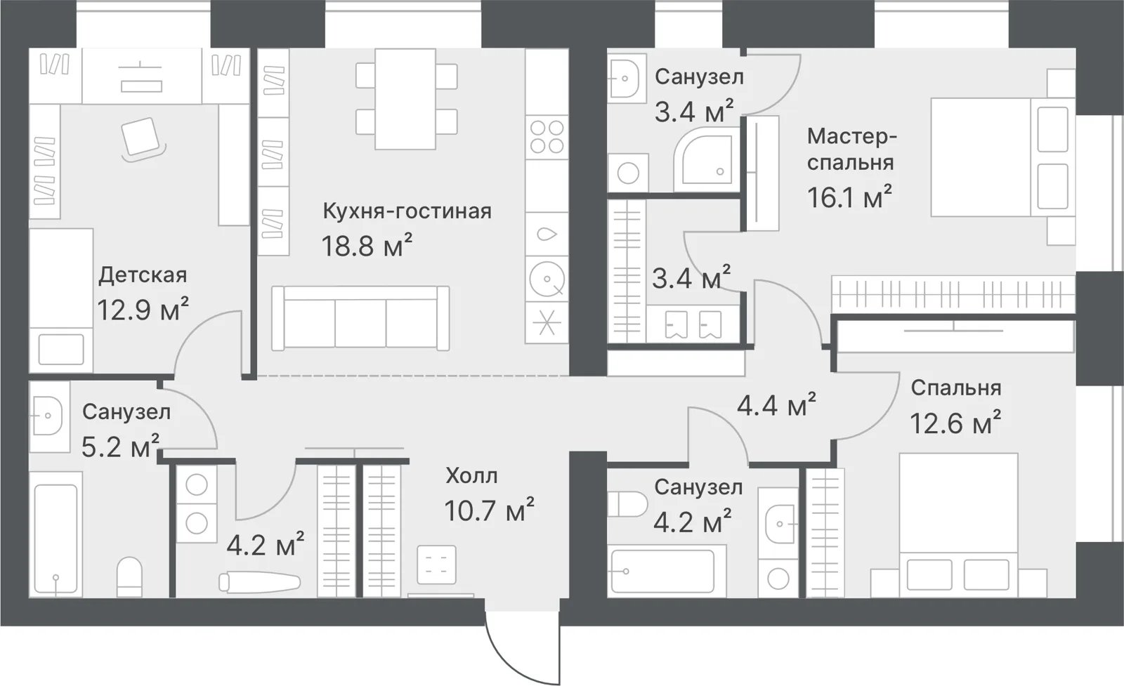 Планировка: Евро 4-комнатная · 95,9 м²