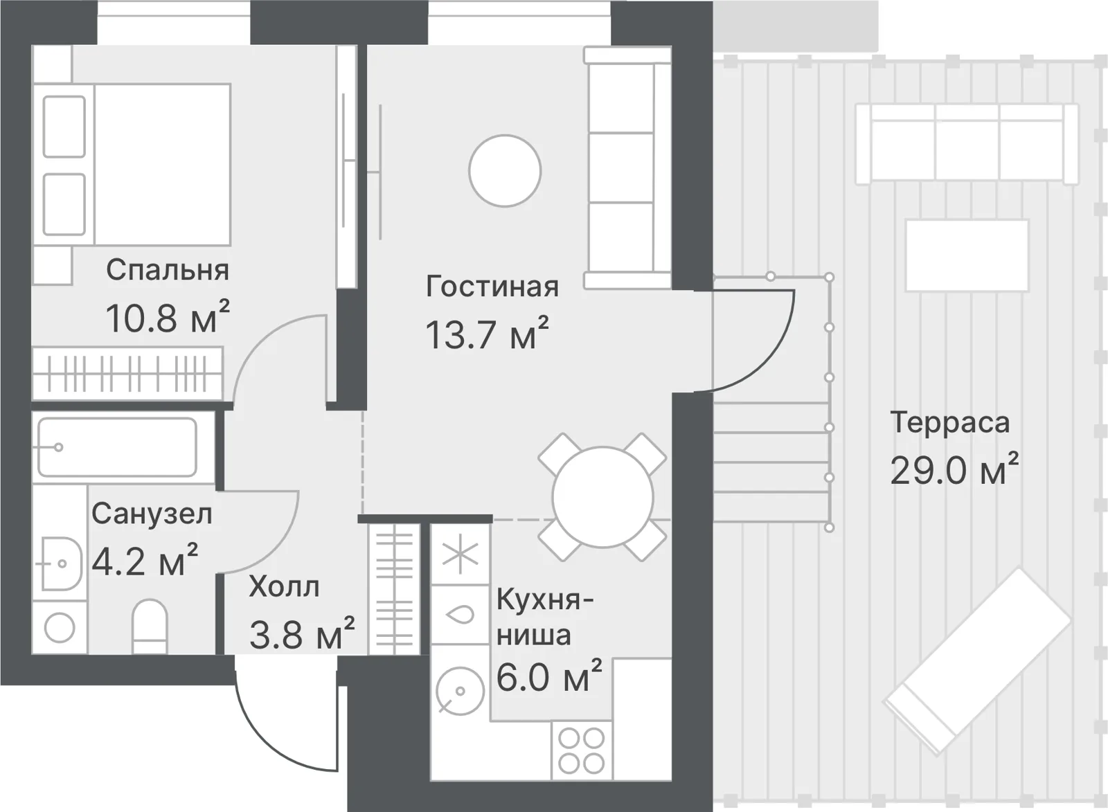 Планировка: Евро 2-комнатная · 38,5 м²