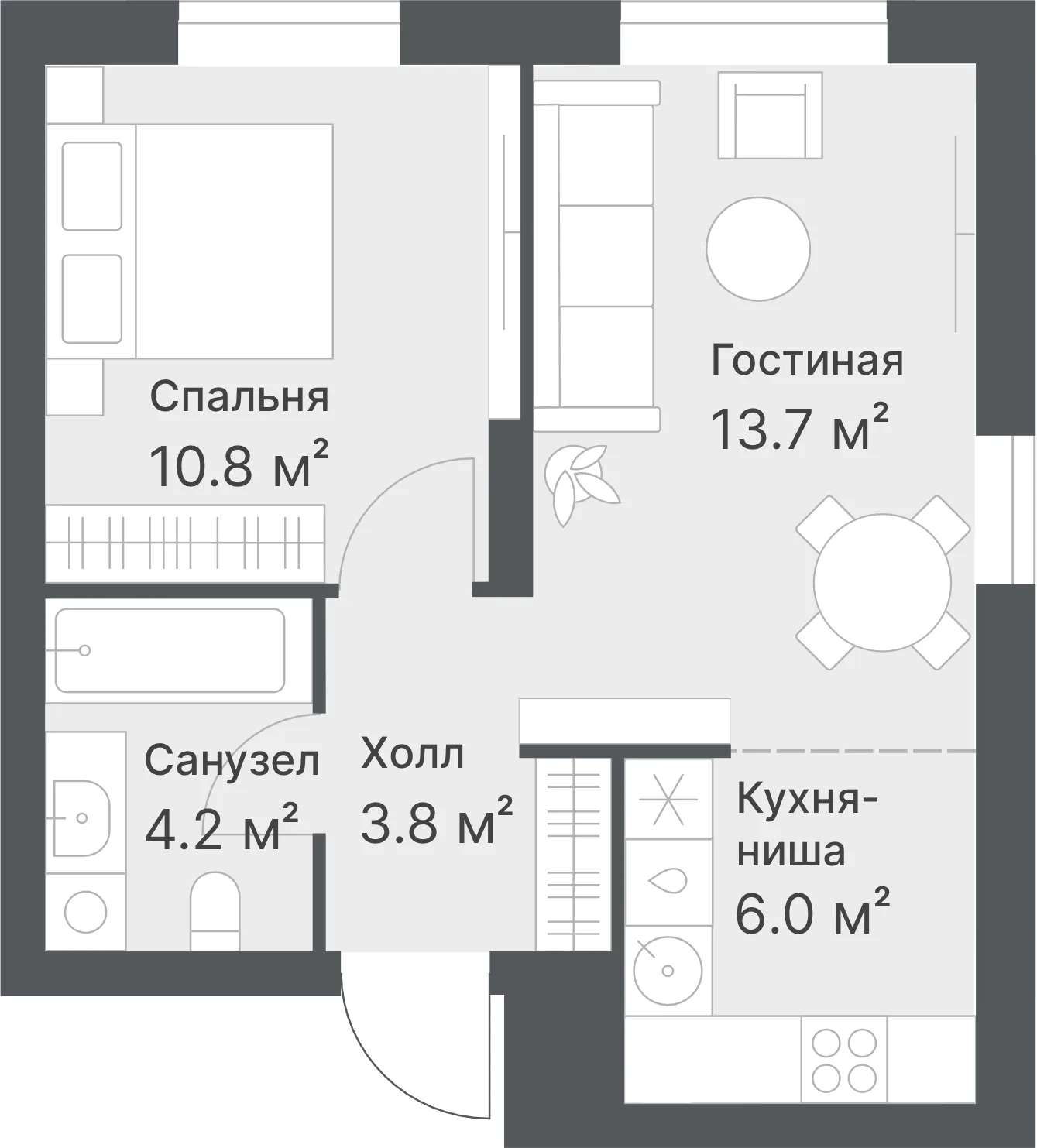 Планировка: Евро 2-комнатная · 38,2 м²