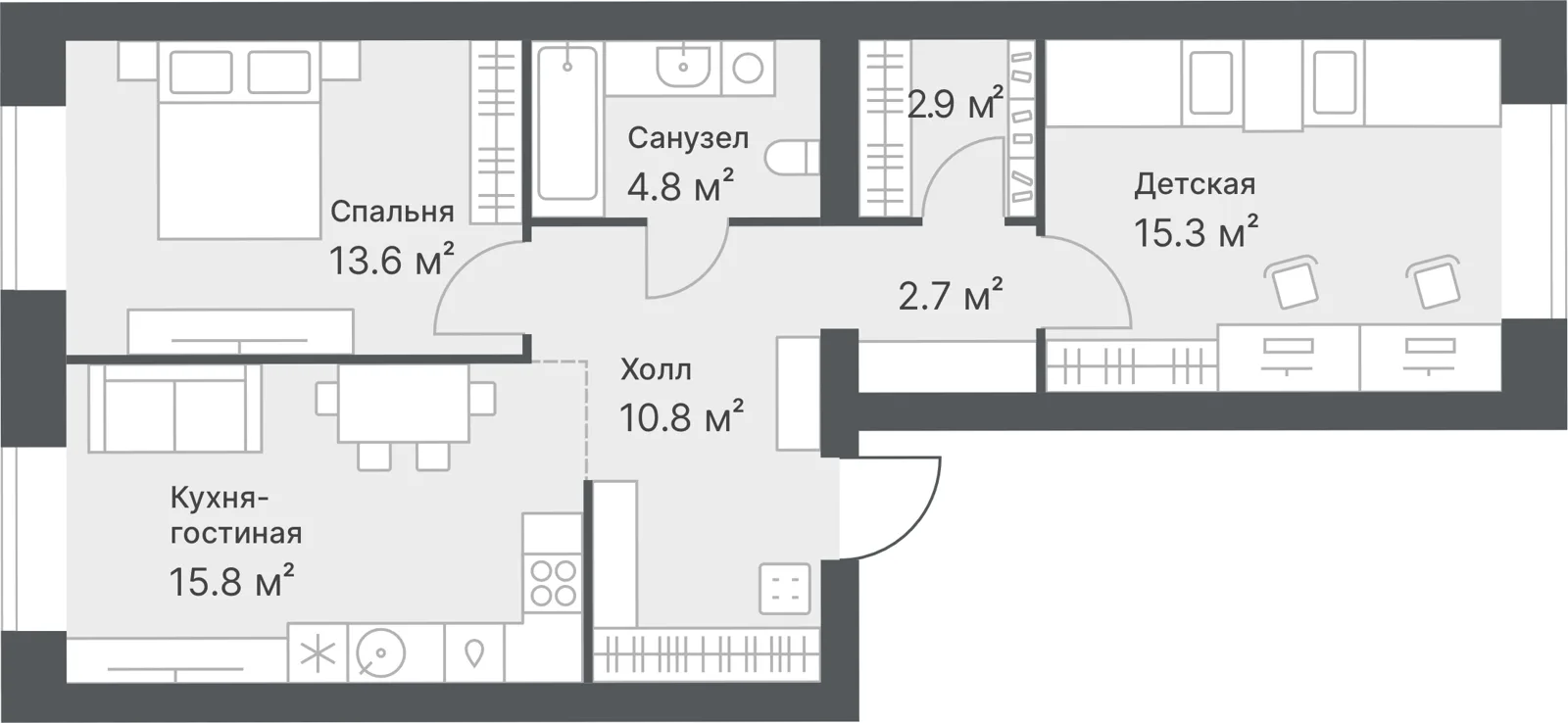 Планировка: Евро 3-комнатная · 65,9 м²