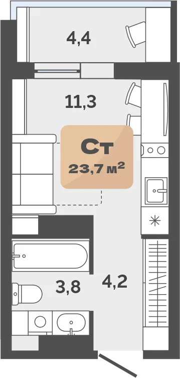 Планировка: Студия · 21,5 м²