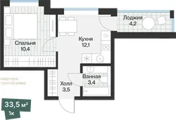 Планировка 1-комнатная квартира 31,4 м², ЖК Дом на Большой Спасской