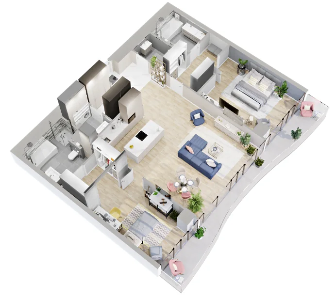 Апартамент 3E · 123,6 м²: вид с меблировкой