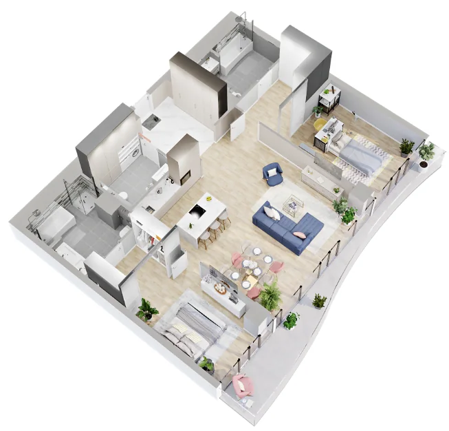 Апартамент 3E · 124,1 м²: вид с меблировкой