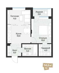 Планировка: 2-комнатная квартира 51,99 м² — ЖК Эклипт