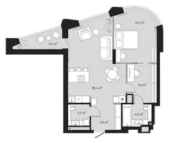 Планировка: евродвушка 68,1 м² - ЖК Челюскинцев, 5