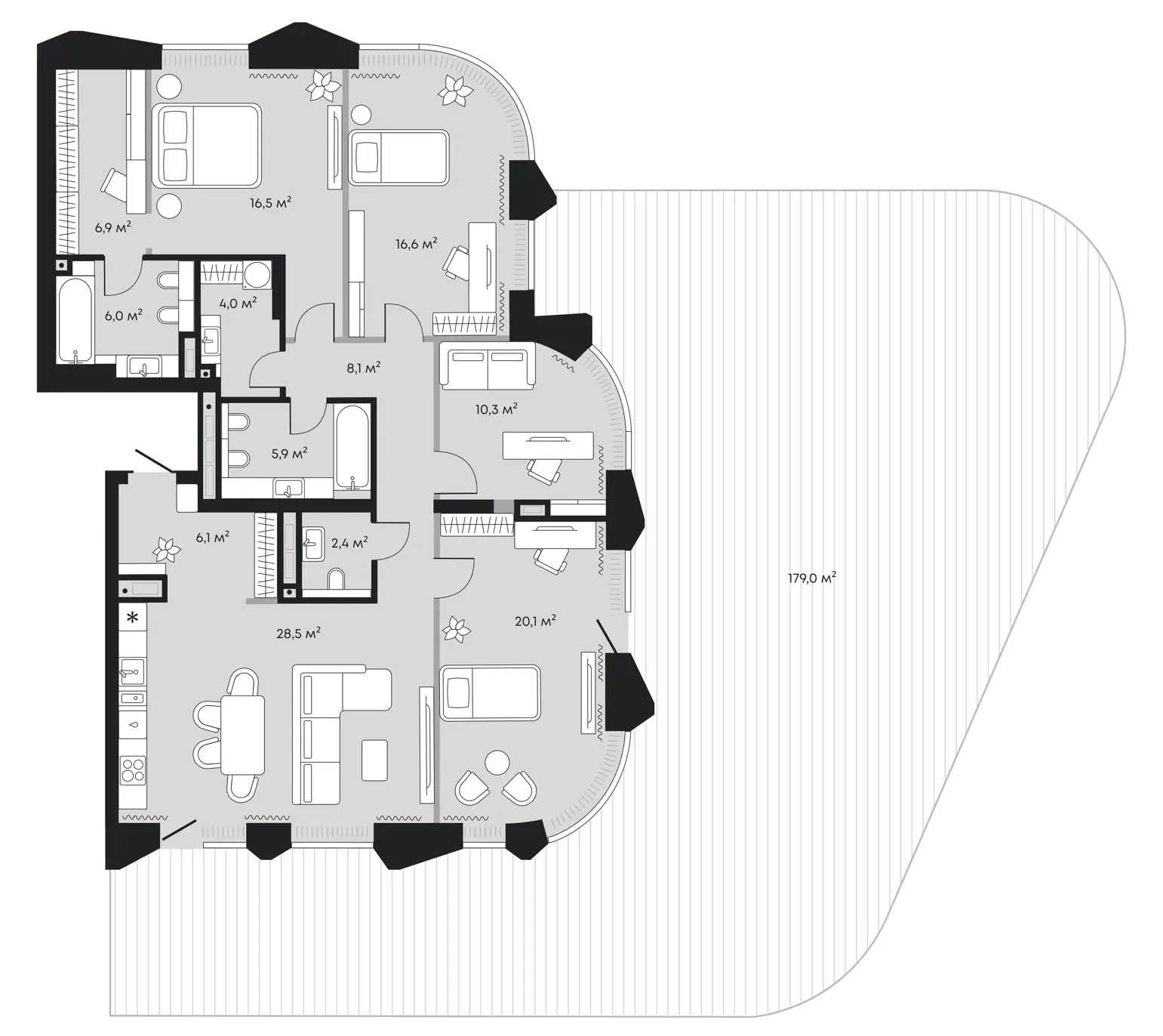 Планировка: евро-пятёшка 310,4 м² - ЖК Челюскинцев, 5