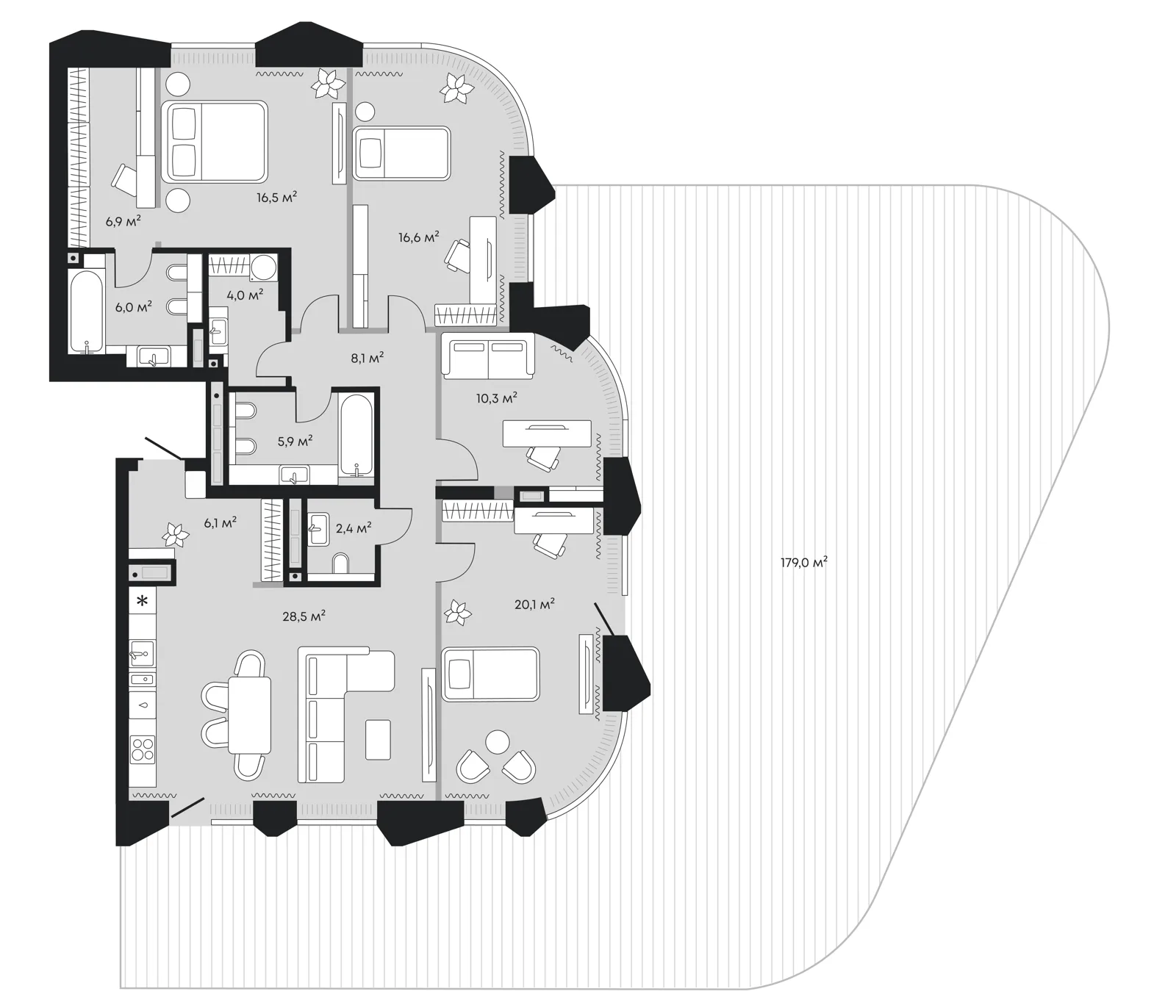 Планировка: евро-пятёшка 310,4 м² — ЖК Челюскинцев 5