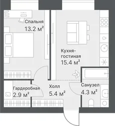 Планировка: евродвушка 41,2 м² - ЖК Дружеский