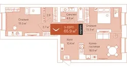 Планировка: евротрёшка 65,9 м² - ЖК Спасская