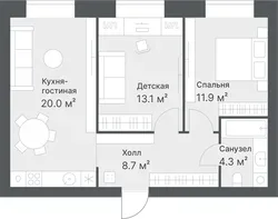 Планировка: евротрёшка 58 м² - ЖК Дружеский