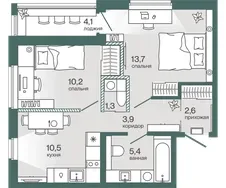 Планировка: 2-комнатная квартира 49,7 м² - ЖК Эклипт