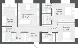 Планировка: евро-четырёшка 95,9 м² - ЖК Дружеский