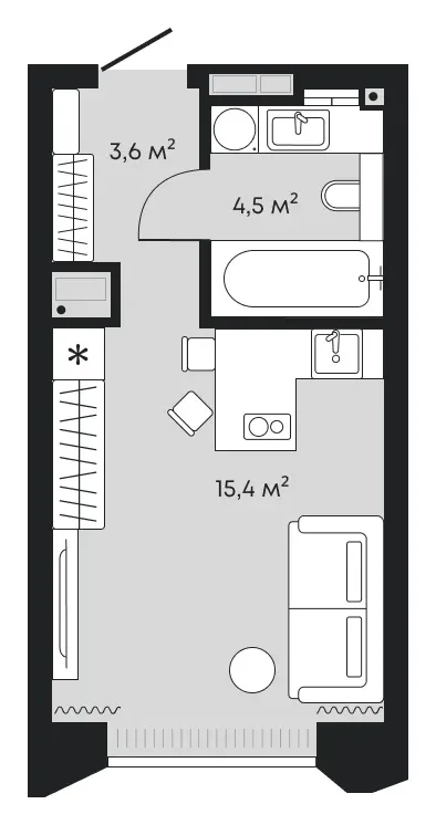 Планировка: студия 23,5 м² - ЖК Челюскинцев, 5