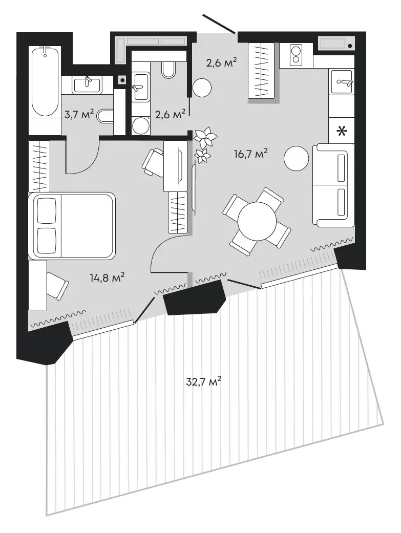 Планировка: евродвушка 73,1 м² - ЖК Челюскинцев, 5