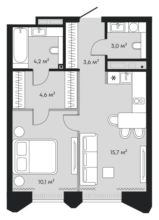 Планировка: евродвушка 41,2 м² - ЖК Челюскинцев, 5