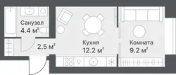 Планировка: 1-комнатная квартира 28,3 м² - ЖК Дружеский
