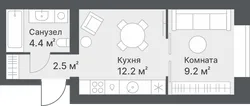 Планировка: 1-комнатная квартира 28,3 м² — ЖК Дружеский