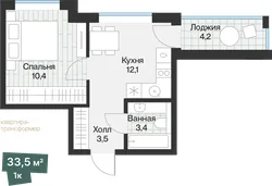 Планировка: 1-комнатная квартира 31,4 м² — ЖК Эклипт