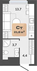 Планировка: студия 21,8 м² — ЖК Баланс