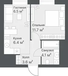 Планировка: евродвушка 32,2 м² - ЖК Дружеский