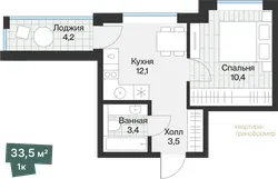 Планировка: 1-комнатная квартира 31,4 м² - ЖК Эклипт