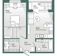 Планировка: евродвушка 53,65 м² - ЖК Эклипт