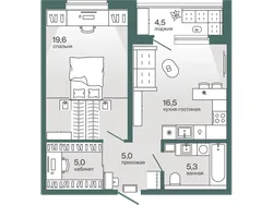 Планировка: евродвушка 53,65 м² — ЖК Эклипт