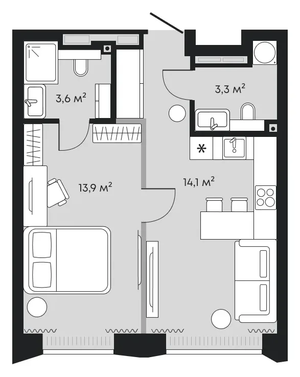 Планировка: евродвушка 38,3 м² - ЖК Челюскинцев, 5