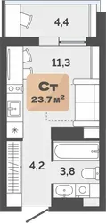 Планировка: студия 21,5 м² - ЖК Баланс