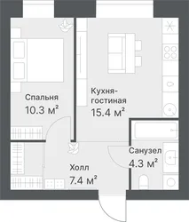 Планировка: евродвушка 37,4 м² — ЖК Дружеский