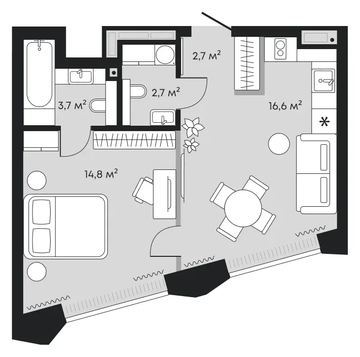 Планировка: евродвушка 40,4 м² - ЖК Челюскинцев, 5