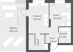 Планировка: 1-комнатная квартира 38,2 м² - ЖК Дружеский
