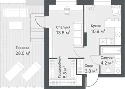 Планировка: 1-комнатная квартира 38,2 м² — ЖК Дружеский