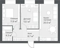 Планировка: евротрёшка 58 м² - ЖК Дружеский