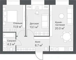 Планировка: евротрёшка 58 м² — ЖК Дружеский