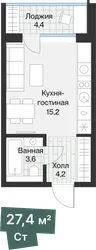 Планировка: студия 25,19 м² - ЖК Эклипт