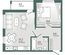 Планировка: евродвушка 53,65 м² - ЖК Эклипт