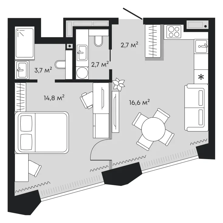 Планировка: евродвушка 40,3 м² - ЖК Челюскинцев, 5