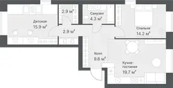 Планировка: евротрёшка 69,5 м² - ЖК Дружеский