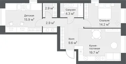 Планировка: евротрёшка 69,5 м² - ЖК Дружеский