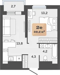 Планировка: евродвушка 36,85 м² - ЖК Баланс