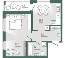 Планировка: 1-комнатная квартира 45,3 м² - ЖК Эклипт