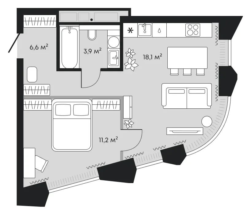 Планировка: евродвушка 39,8 м² - ЖК Челюскинцев, 5