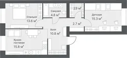 Планировка: евротрёшка 65,9 м² - ЖК Дружеский