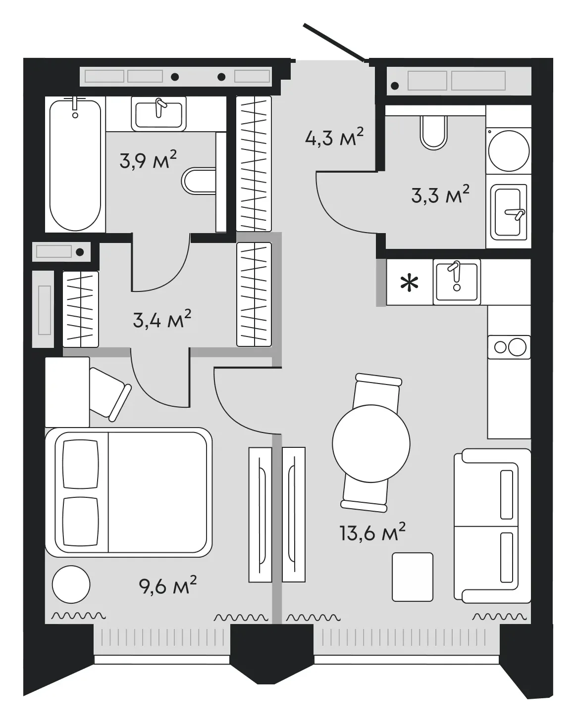 Планировка: евродвушка 38,1 м² - ЖК Челюскинцев, 5