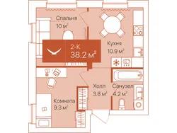 Планировка: 2-комнатная квартира 38,2 м² — ЖК Спасская