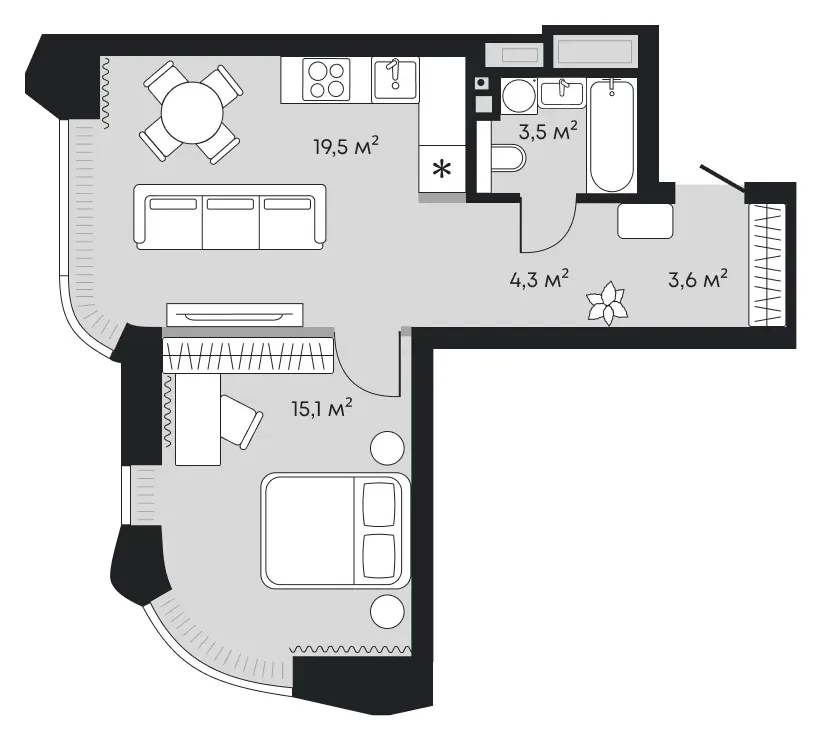 Планировка: евродвушка 46 м² - ЖК Челюскинцев, 5